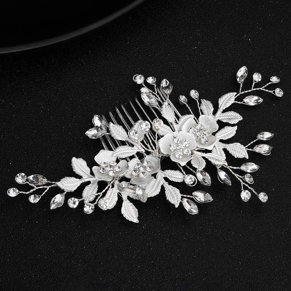 FIDDY898 Vintage Leaf Bridal Hair Comb Rhinestones Beads Crystals Wedding Hair Clips Handmade Hair Accessories for Women
