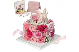 Eightown Forever Cake with Pink Preserved Flowers - Bouquet Preserved Roses for Women - Birthday Gift for Her with Crown (Hotpink & butterfly)