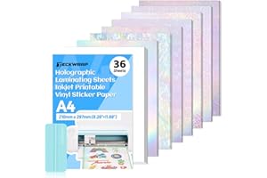 TECKWRAP Sticker Paper for Inkject Printer Holographic Laminating Sheets Matte Inkjet Printable Vinyl 8.26" x 11.69" A4 36 Sheets Printer Paper Vinyl Stickers Waterproof Photo Paper