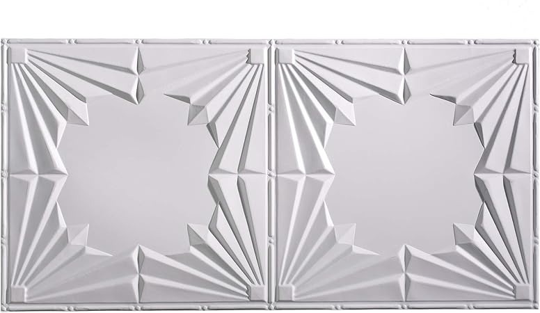 Fasade Easy Installation Art Deco Matte White Glue Up Ceiling Tile