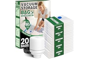 FUNFERY Vacuum Storage Bags,20Pack Vacuum Seal Bags with Electric Air Pump,Vacuumm Seal Bag for Clothing,Travel,Clothes,Comforters,Blankets,Pillows-4 Jumbo+4 Large+4 Medium+4 Small+4 Roll Up Space Saving Bag