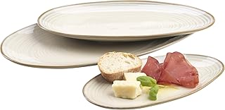 Mäser 931372 Serie Nottingham, Set aus 3 Servierplatten, Servierteller in 3 Größen im Vintage-Look, Beige, Steinzeug