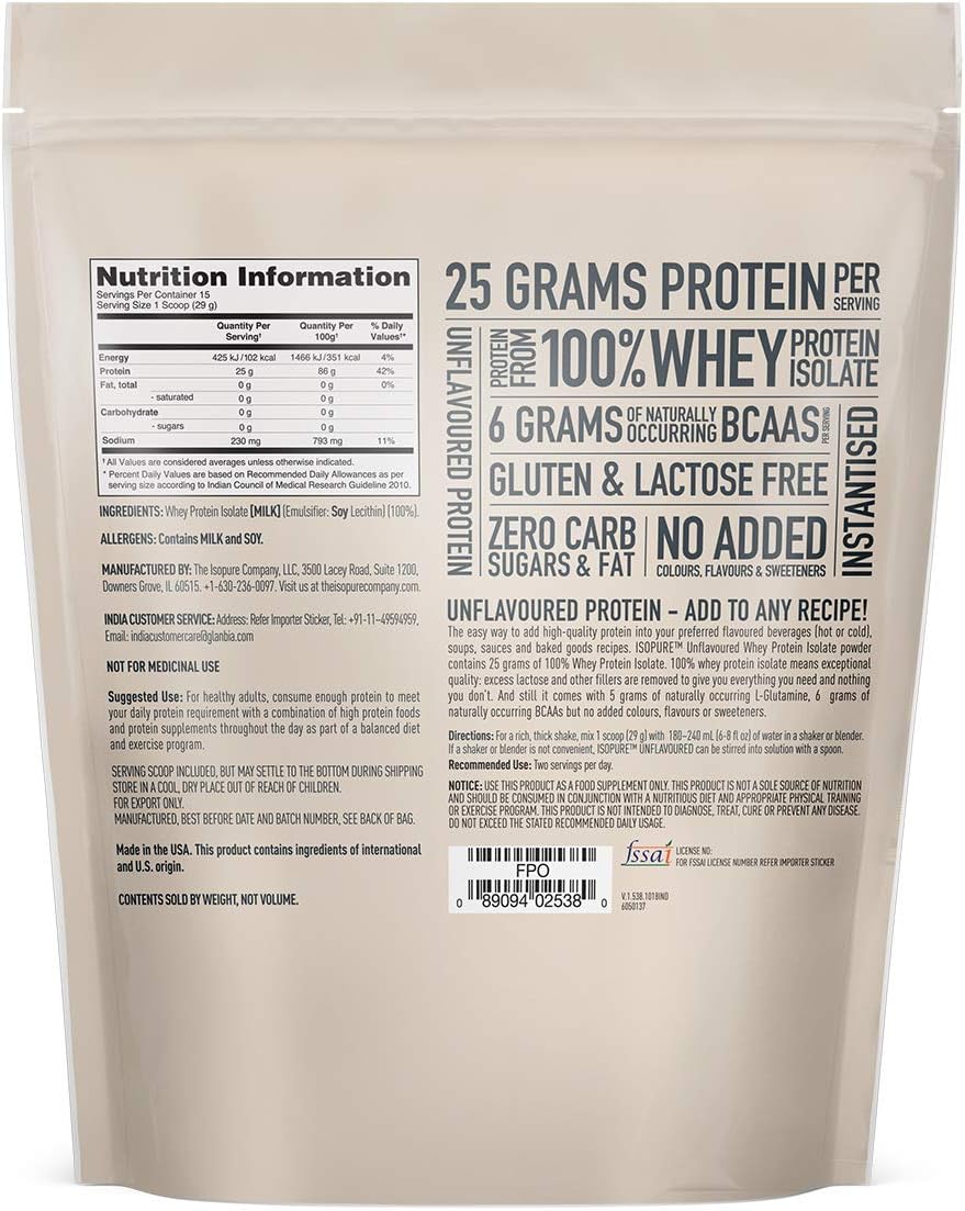 Isopure Zero Carb Unflavored 25g Protein, 100% Whey Protein Isolate, Keto Friendly Protein Powder, No Added Colors/Flavors/Sweeteners, GMO Free, 1 Pound (Packaging May Vary): Health & Personal Care