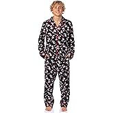 INTIMO Peanuts Men's Snoopy Joe Cool Classic Pajama Button-up Coat Top with Pants Lounge Sleep Set