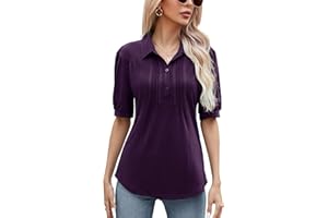 Micoson Womens Blouses Dressy Casual Short Sleeve Button Down Collared Polo Shirt Loose Tunic 2023 Summer Tops