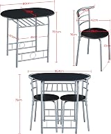 Yaheetech 3 Piece Dining Table & Chairs Set Compact Kitchen Balcony Black view 3