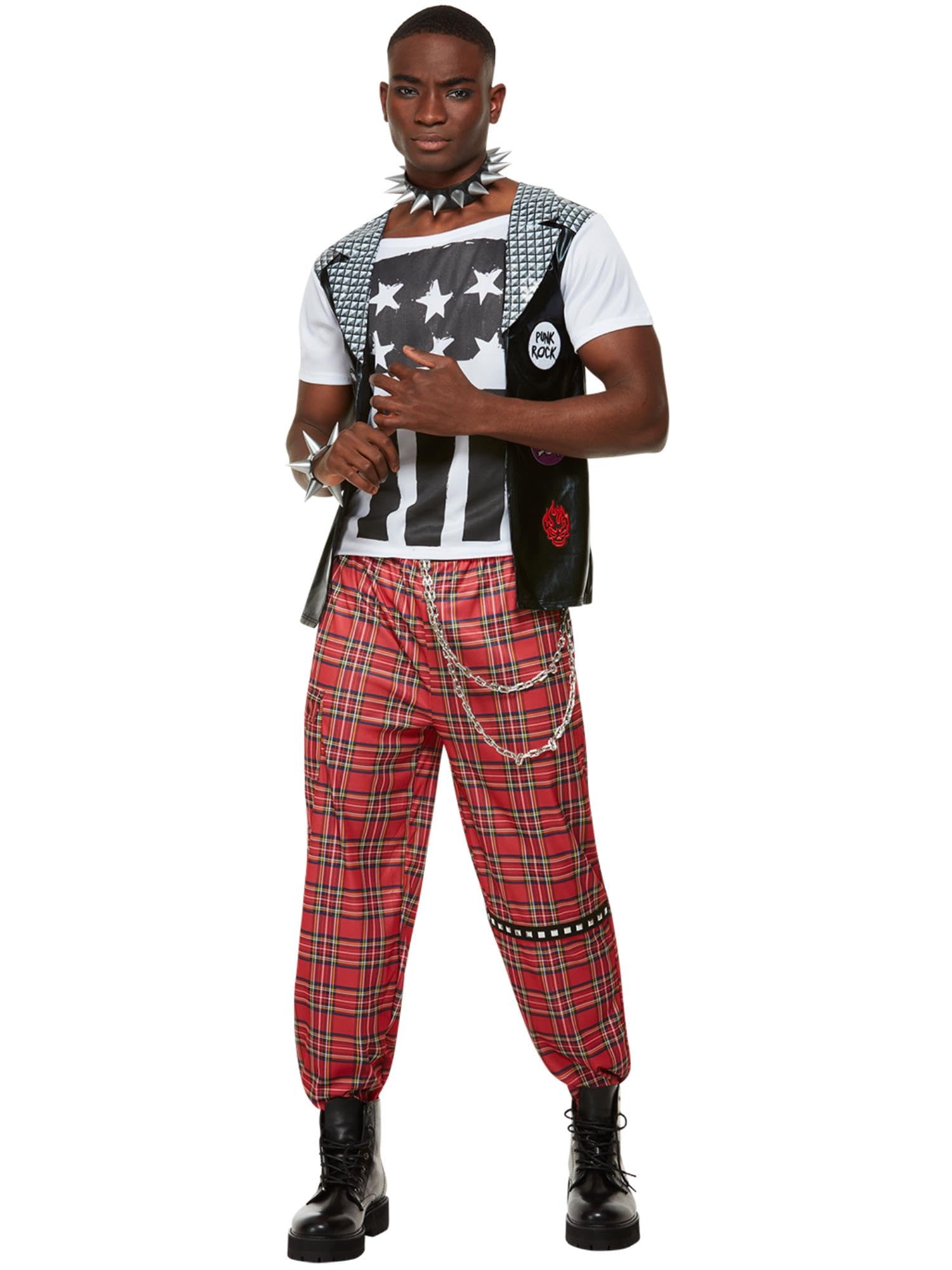 Smiffys Punk Rocker Costume, Red Top & Trousers, 1990's Fancy Dress, 1990s Dress Up Costumes