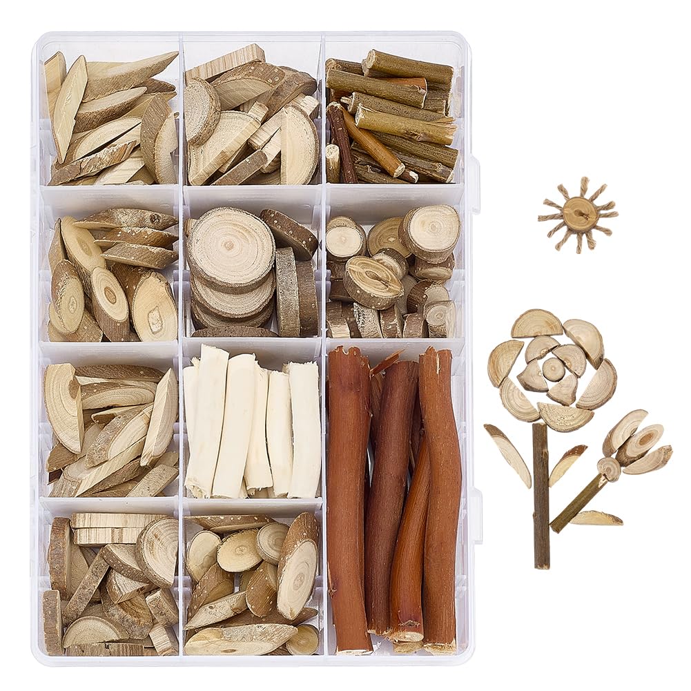 PH PandaHall Wooden Unfinished Craft Kits, Handmade DIY Wood Craft Kits Natural Wood Slices Loose Part Play DIY Wood Slices Kit for Craft Painting Dollhouse Sorting Activities School Projects
