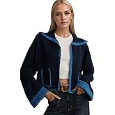 Ythomm Womens Scallop Lapel Collar Knit Cardigan Sweaters Color Block Long Bell Sleeve Open Front Fall Sweaters with Pockets