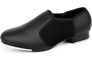 DWBH Unisex Tap Shoes PU Leather Slip On Dance Shoes for Women and Men