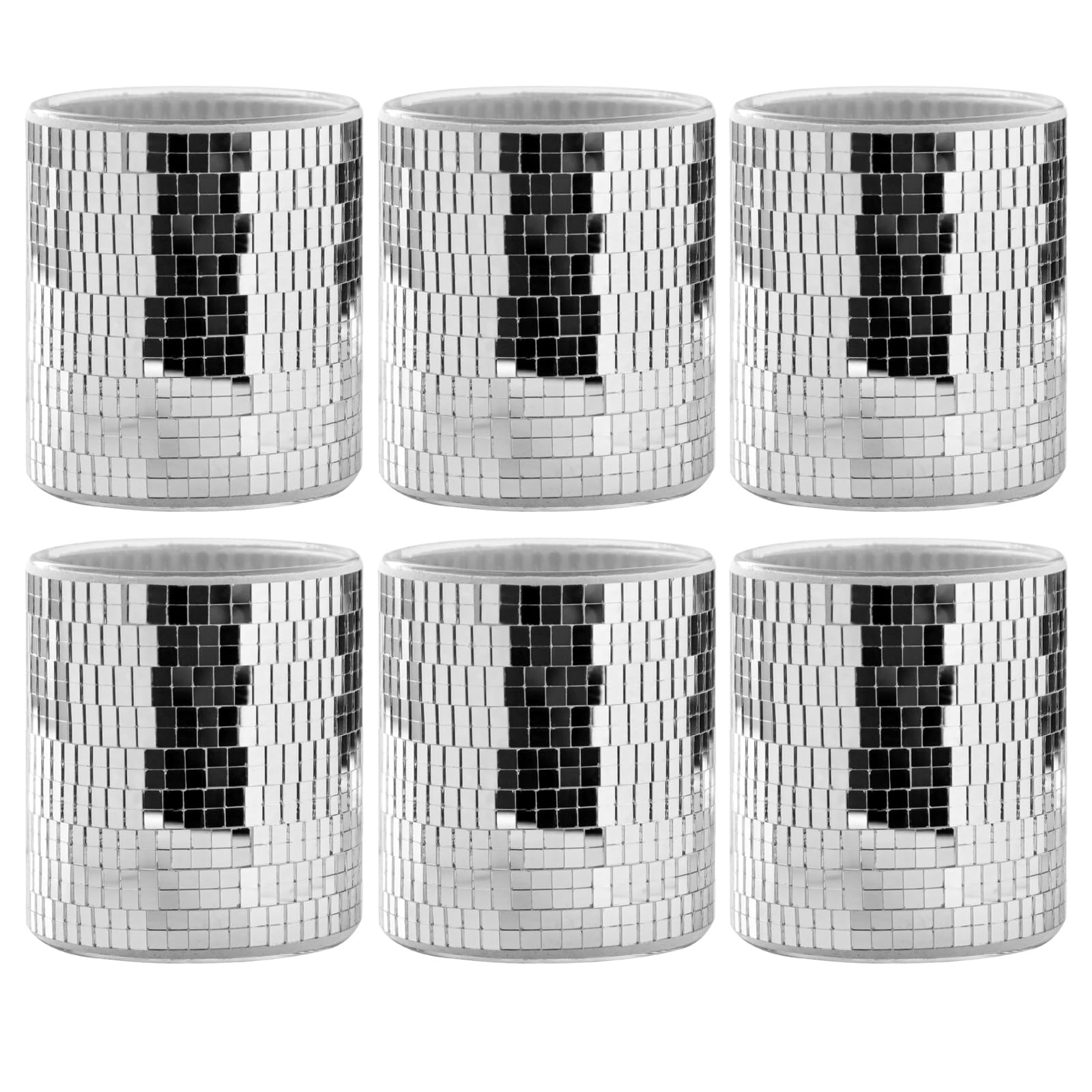 Photo 1 of WDHODEC 6 Pcs Disco Vases Bulk Silver Mirror Disco Ball Flower Vase Glass Candle Holder for Wedding Table Centerpieces Decoration 4"