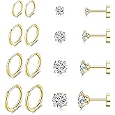 PierceNest 8 Pairs Stud Earrings for Women, Surgical Steel Earrings Set Lightweight and Trendy 316L CZ Cartilage Earlobes Hypoallergenic