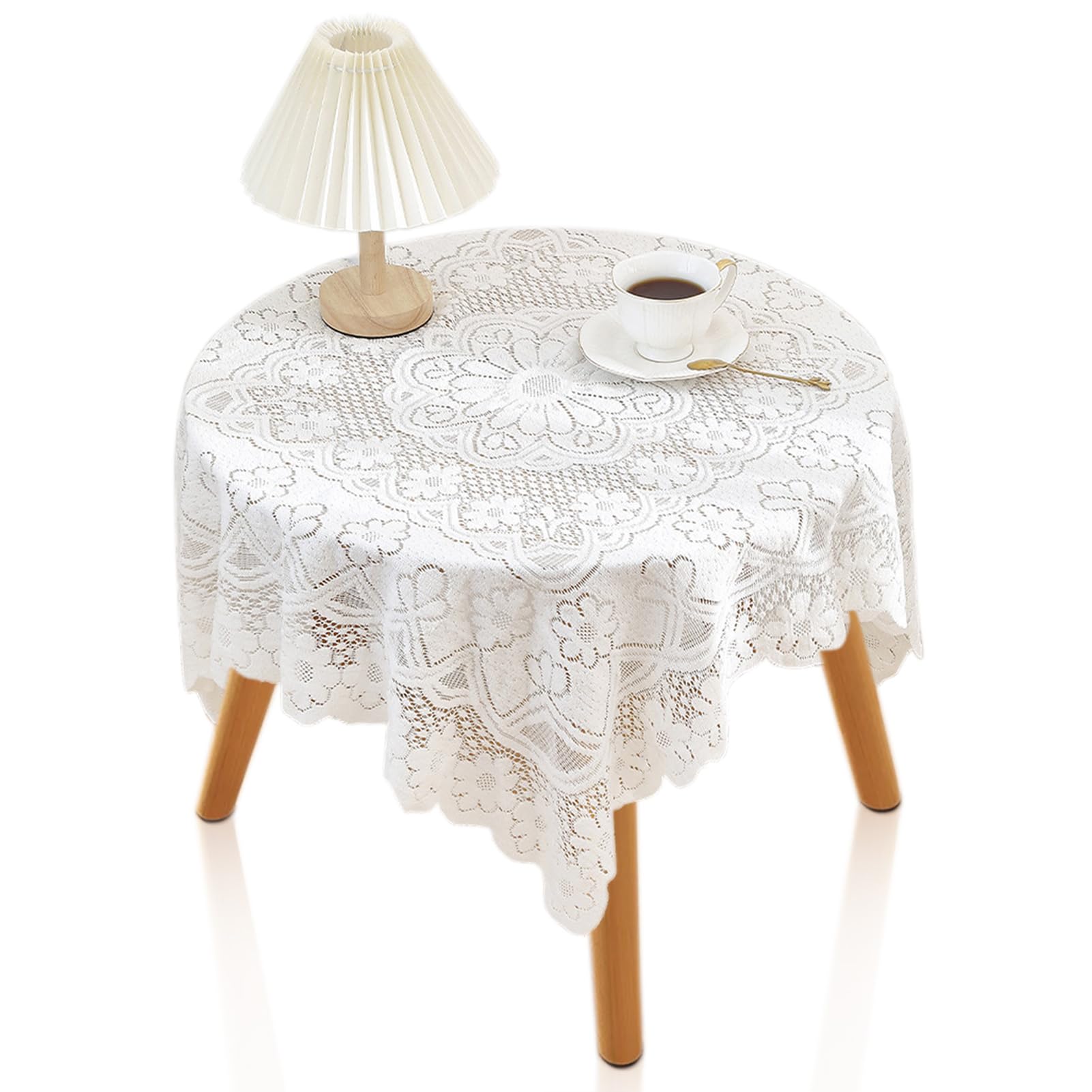 Gsycle White Lace Tablecloth, Rectangular Laces Tablecloth Elegant Flower Embroidered Table Cover Vintage Lace Tablecloths Rustic Table Cloth for Parties Holiday Dinner(120 * 120cm) — image 1