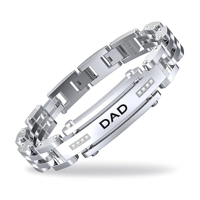 COOLMAN DAD Herren Armbänder Verstellbare 8,5-9 Zoll (21,5 cm - 22,8 cm) Edelstahl Armband mit DAD Gravur und Kubikzircon