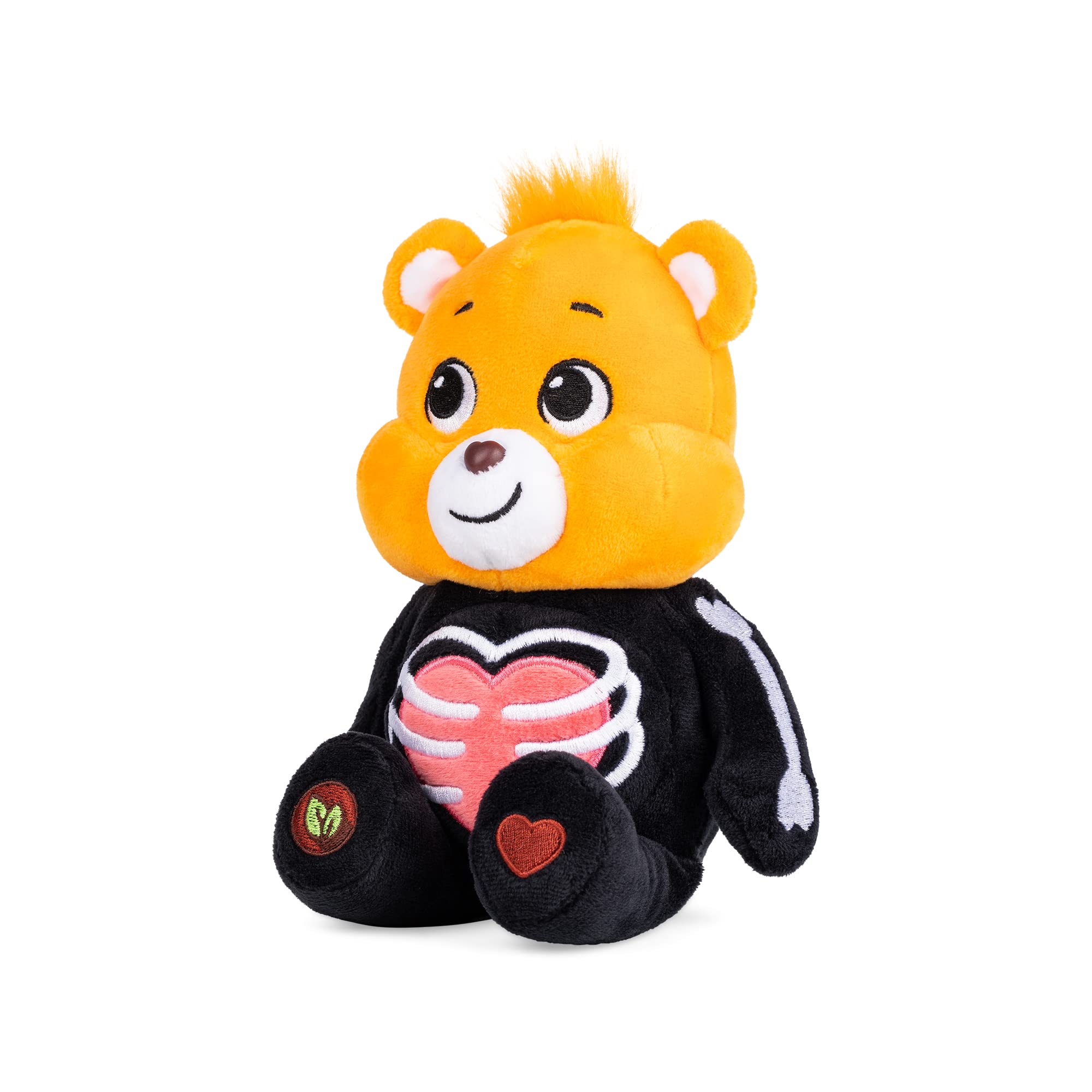 Care Bears Halloween 22cm Bean Plush - Skeleton Tenderheart Bear, Collectable Cute Soft Toy, Cuddly Toy for Boys and Girls, Small Teddy, Plushie for Children Ages 4 5 6 7, Black Yellow and Rib Heart