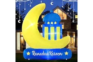 DeeKom 6FT Inflatable Ramadan Crescent Moon Decorations, Blow Up Islamic Eid Decor, Muslim Holiday Outdoor Decorations and Holy Celebration with LED Lights Celebrate Fasting, Introspection, and Prayer