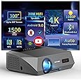 Auto Focus Projector 4K Daylight,1500ANSI High Lumen Native 1080P Gaming Projector WIFI6 HDR,Ultra HD Smart Android 2+32G Home Theater Video Proyector Bluetooth Auto Keystone Apps HDMI,NFC Casting