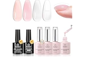 BEETLES GEL POLISH Beetles Builder Gel Set HEMA Free-Blush Whisper 4 Color 7 in 1 Nail Thickening Strengthening Building Apex with Base & Top Coat for Beginner DIY Salon at Home,Nude Builder Nail Gel,UV & LED Lamp Cured