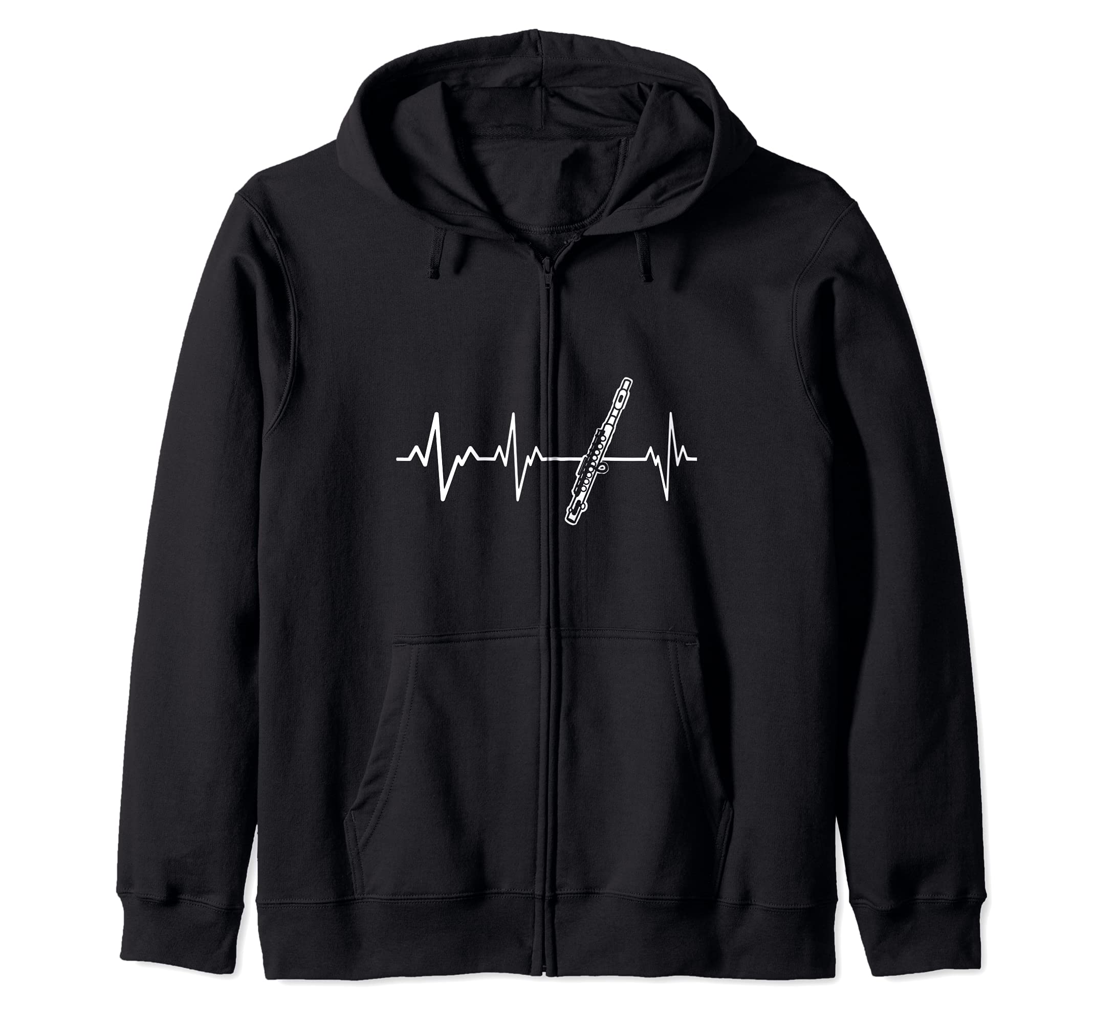 Transverse Flute Heartbeat Gift Instrument Flutes Player Zip Hoodie