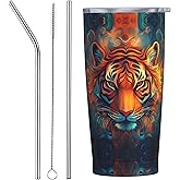 FyLybois Tiger Tumbler with Lid and Straw 20 oz Travel Coffee Mug Double Walled Vacuum Insulated Cup LeakProof for Hot and Cold Drinks