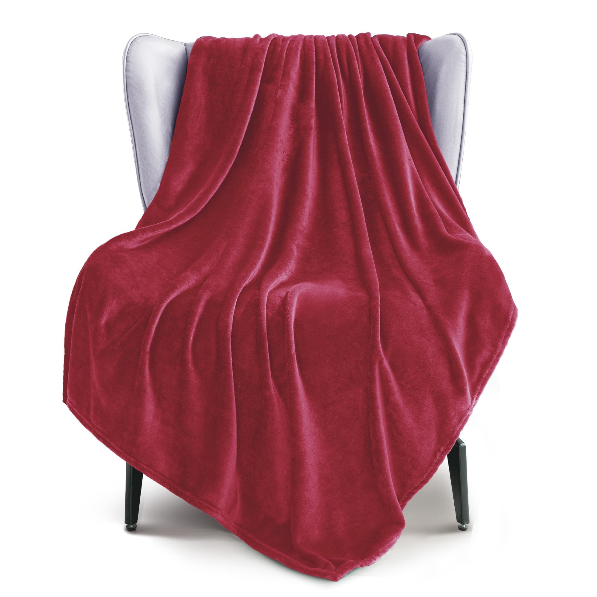 Exclusivo Mezcla Extra Large Fleece Throw Blanket for Couch, Sofa, 300GSM Super Soft and Warm Blankets, Deep Red Throw All Season Use, Cozy, Plush, Lightweight, 127x178 CM