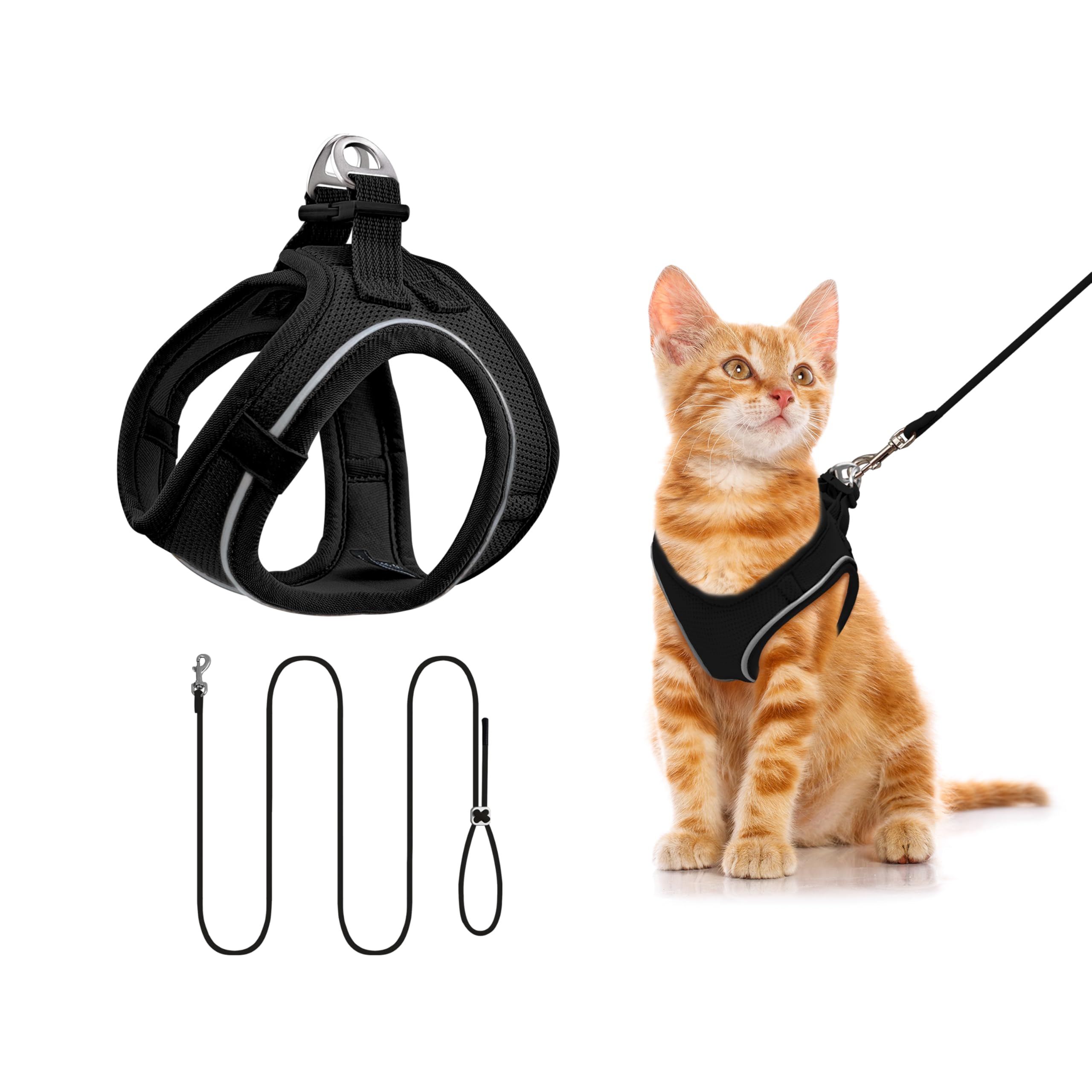 Qianruida Luminous Cat Vest Harness and Leash Set, Escape Proof, Comfortable, Breathable, Easy to Put On, for Cat Small Dog Harness (Black XXXS)