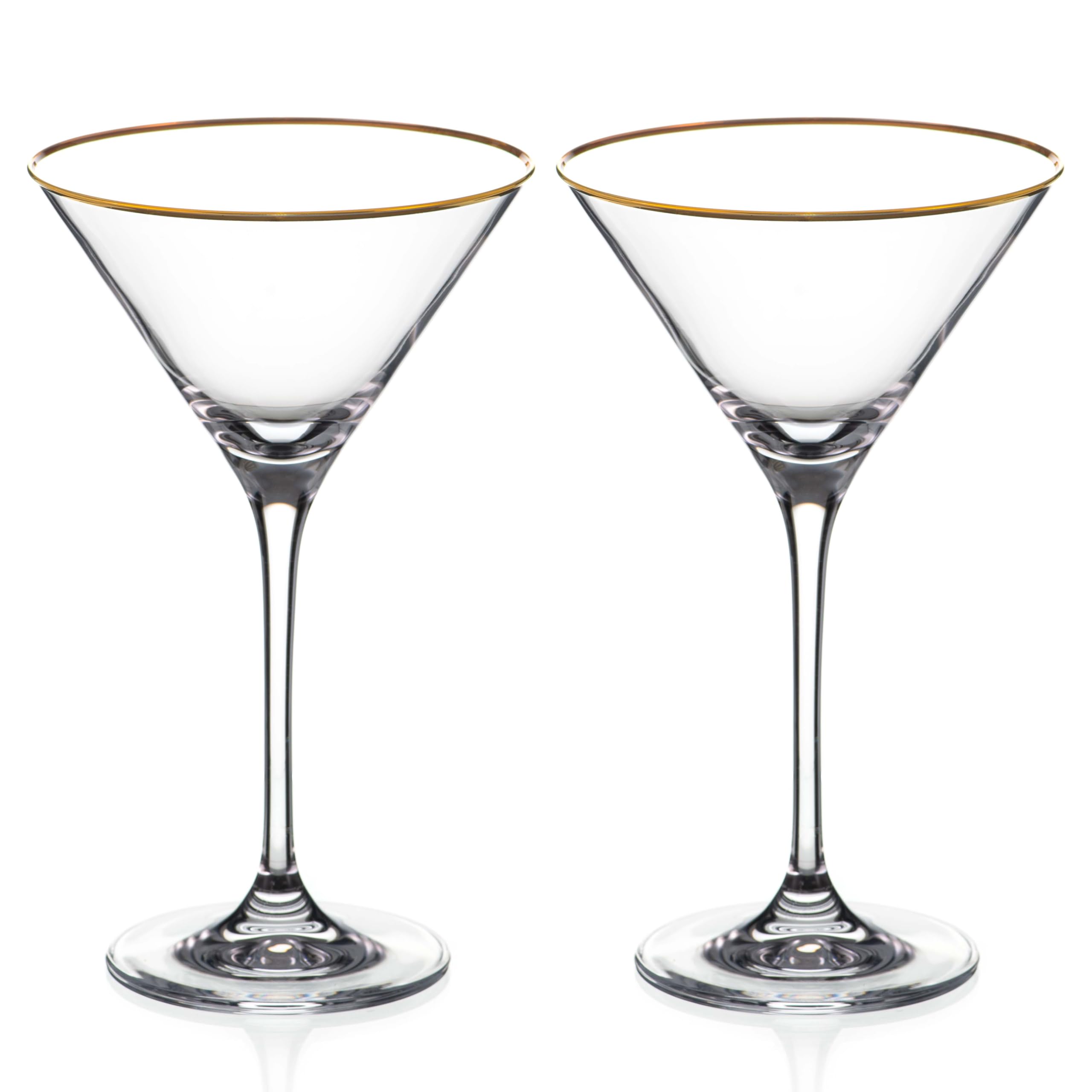 DIAMANTE Crystal Martini Cocktail Glasses with Hand Painted Real Gold Rim - Set of 2 in Gift Box