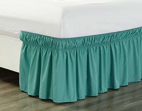 Amazon Com Wrap Around 18 Inch Fall Turquoise Blue Ruffled Elastic Solid Bed Skirt Fits All Queen King And Cal King Size Bedding High Thread Count Microfiber Dust Ruffle Silky Soft Wrinkle