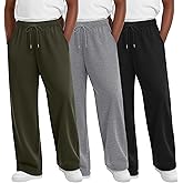 LessonZoo 3 Pack Boys Sweatpants Teen Straight Leg Athletic Drawstring Joggers Casual Kids Open Bottom Pants with Pockets
