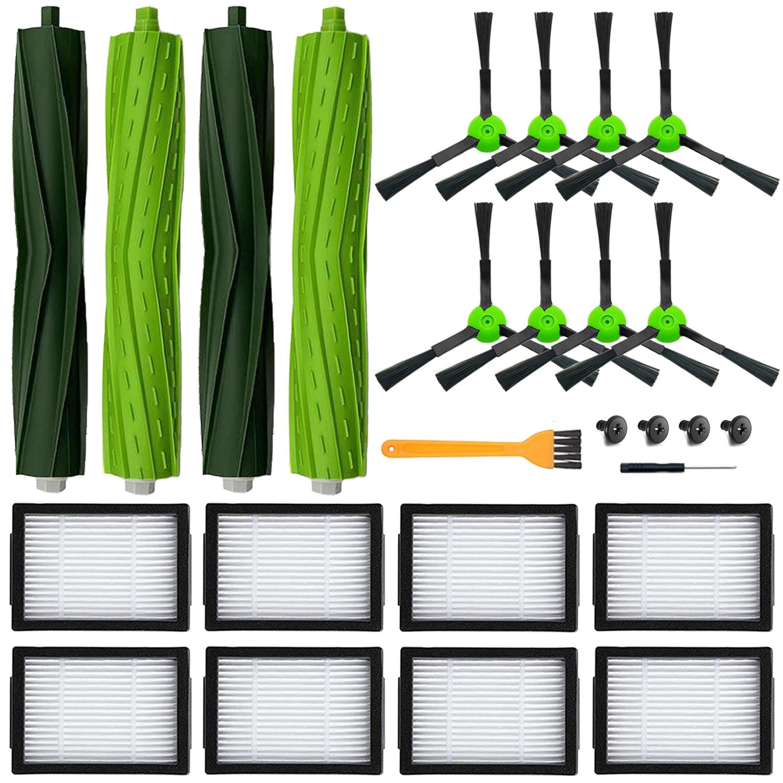 Photo 1 of 18 Pack Replacement Parts Accessories Compatible for iRobot Roomba i3 i3+ i7 i7+ i4 i6 i6+i8 i8+/Plus E5 E6 E7 J7 i5+j5+ I,E &J Series Vacuum Cleaner 2 Set of Roller Brush & 8 Filters & 8 Side Brushes