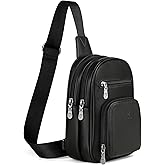 FADEON Sling Bags for Women Crossbody Bags, Designer PU Leather Sling Purse Multi-Pocket Packs with Card Slot Purse Black