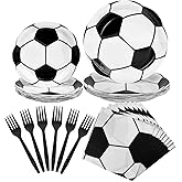112 Piece Soccer Party Decorations - Birthday Party Supplies With 28 Soccer Napkins & Plates