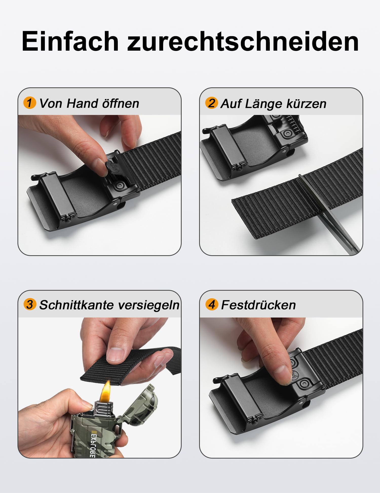 JUKMO Automatik Gürtel Herren, Nylon 3,8cm Ratsche Gürtel (Schwarz, M-für Taille 91cm-105cm (Länge 125cm)) 8