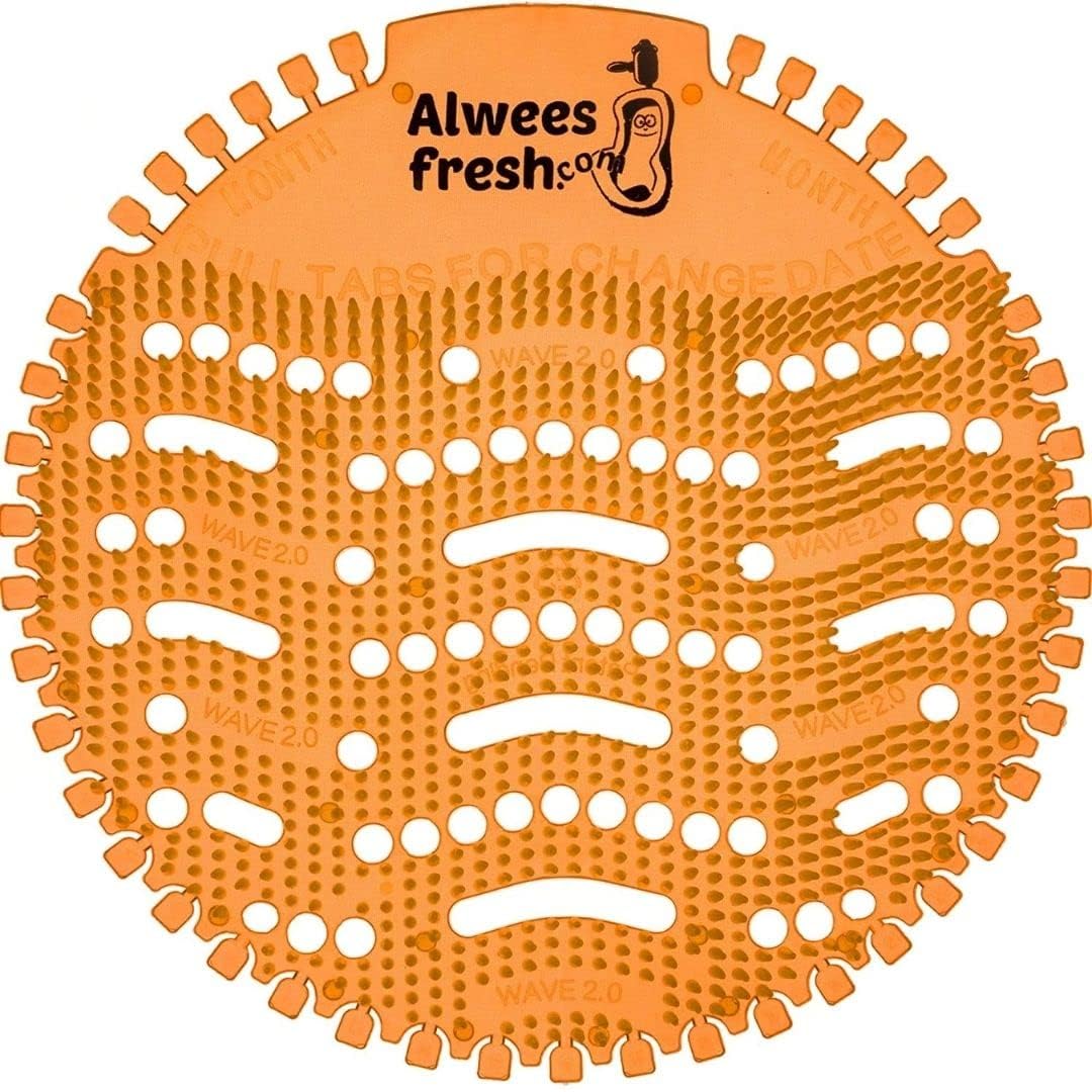 Alwees Fresh Urinal Mats Scented 10 Pack - Anti-Splash Urinal Screens, Odour Neutraliser & Deodoriser Pads, Long Lasting Urinal Blocks, Fits Most Commercial & Home Urinals - Mango