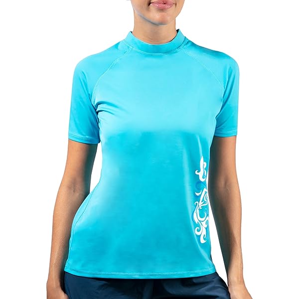 Halcurt Women's Short Sleeve Rash Guard Swim Shirt with Built in Bra