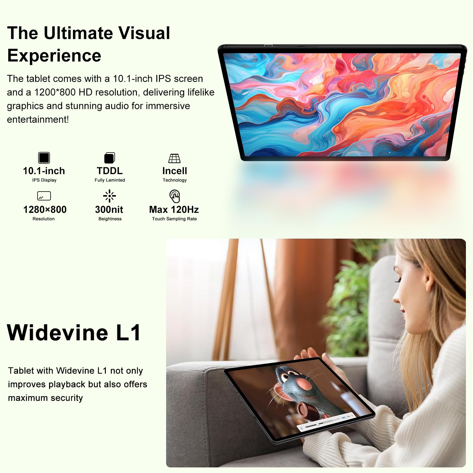 Kids Tablet Android 14, 10.1 inch Tablet for Kids, 20GB+128GB/1TB Expandable, Android Tablets with WiFi 6, Octa-Core, Parental Control, BT5.0, 360° EVA Case - Green