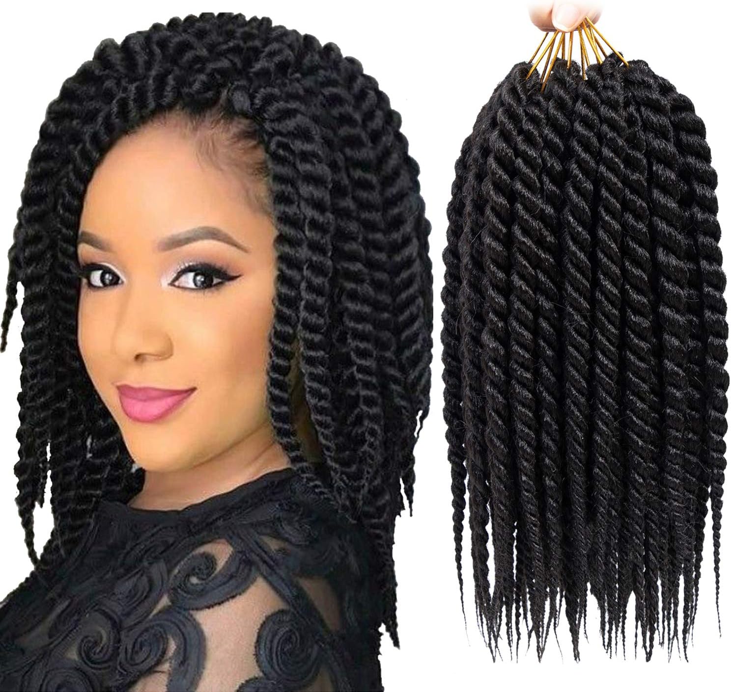 Karida 6pcs 12inch Havana Twist Crochet Hair Havana Mambo Twist Crochet Braids Jumbo Senegalese Twist Synthetic Crochet Braiding Hair Extensions 12 Roots/Pack (1B)