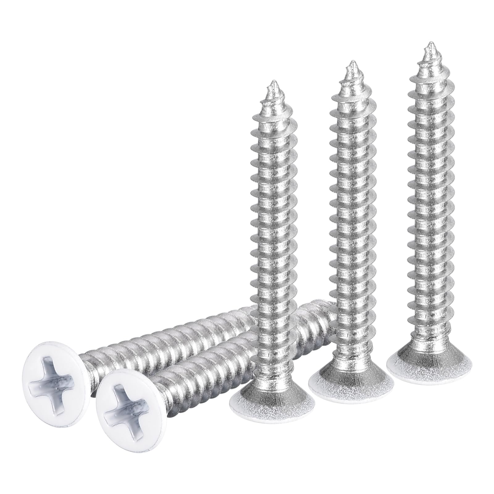 DTGN 100Pcs ST4x30mm Flat Head Wood Screws, 304 Stainless Steel White Phillips Self Tapping Screws - Good for Woodworking, Furniture - White — image 1