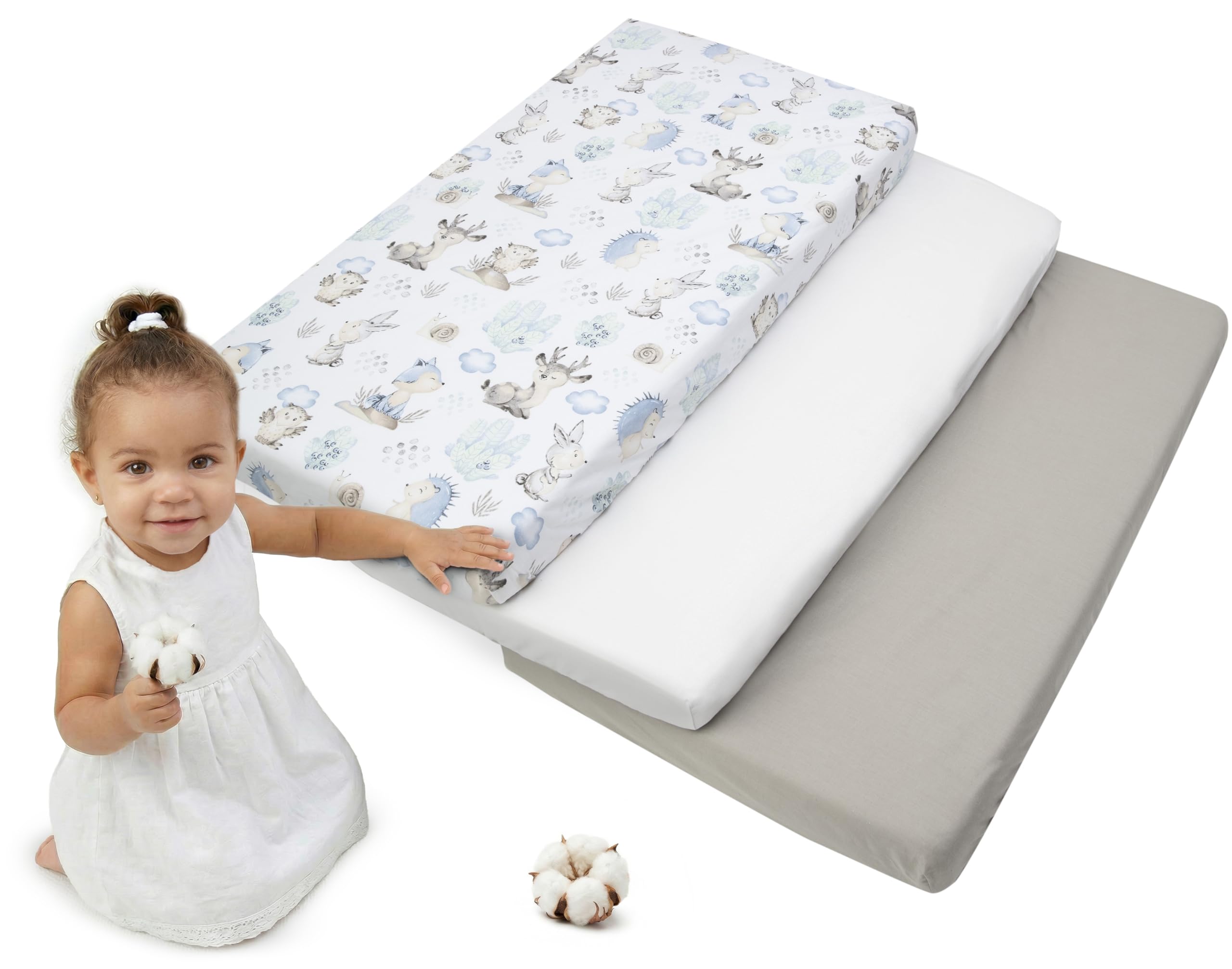 Medi Partners Set of 3 pcs. Fitted Sheet 60x120 cm 100% Cotton Baby Bed Linen Mattress Cot