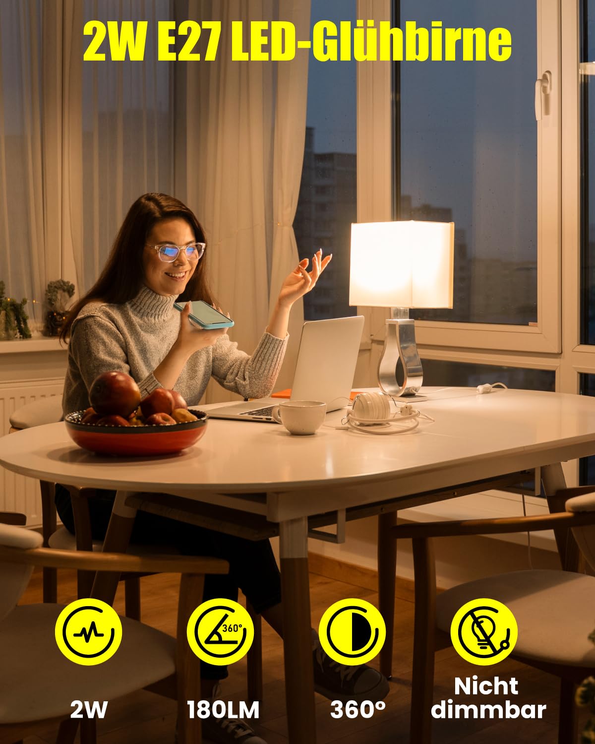 Klarlight 2W E27 LED Glühbirne Warmweiss 2700K, T28 Edison Glühbirne LED Vintage Ersetzt 20 Watt, LED Birne E27 für Nachtlicht Tischlampe Weihnachten Dekorative, Nicht Dimmbar, 2er-Pack 6