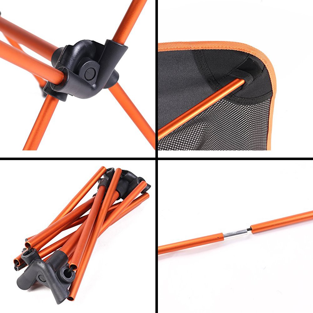 LUOLAX Portable Camping Backpacking Chairs, Folding Steel Chairs for Hiking Fishing Outdoor Bicycling BBQ Beach (Orange)