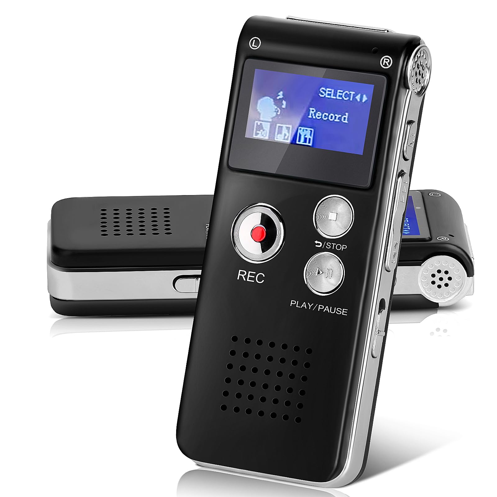 Helterfolg 16GB Dictaphone Voice Recorder, USB Rechargeable Tape Recorder with Playback, Portable Mini Voice Recorder with Multifunctional Digital Audio & MP3 Play(Black)