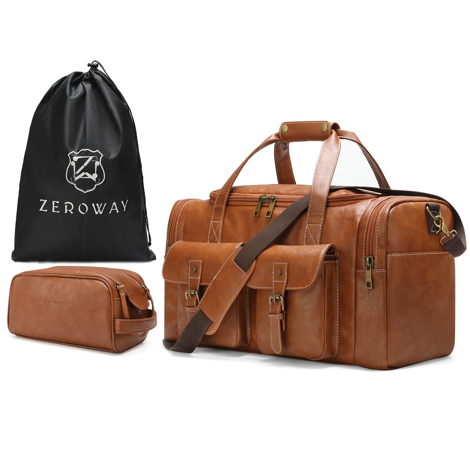 Photo 1 of ** duffel bag only**
Zeroway PU Leather Travel Duffel Bag with Toiletry Dopp Kit and Laundry Bag, Weekender Overnight bag Luggage Carry-On Bag with Shoe Pouch for Men or Women Brown