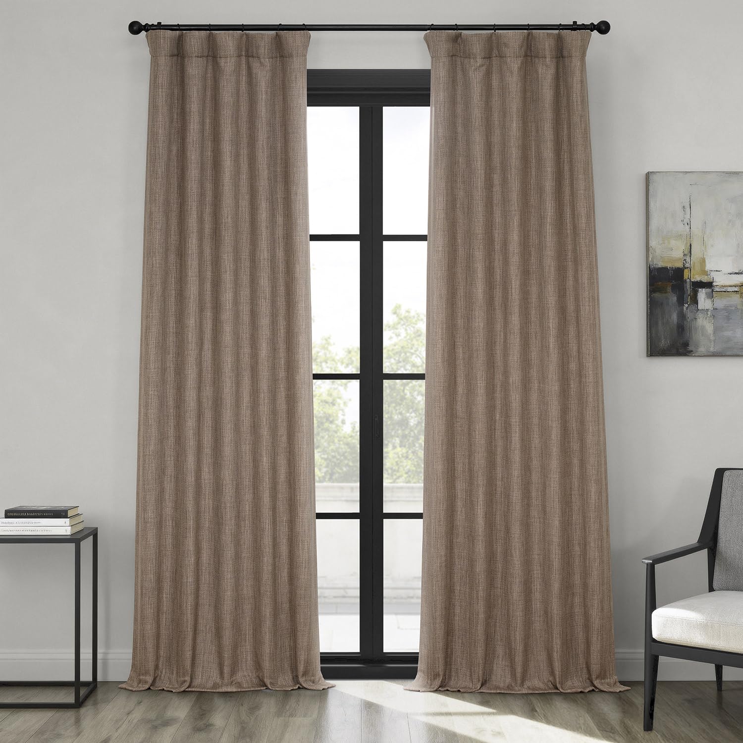 HPD Half Price Drapes - Faux Linen Curtains for Living Room (1 Panel) - 50W X 96L - Textured Room Darkening Curtains for Bedroom 96 Inches Long - Drapes for Home Decor, Dutch Cocoa Image