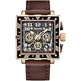 senstone Square Watch for Men with Leather Strap Multifunction Chronograph Dial Analog Quartz Wristwatch Business Dress Watch with Luminous Waterproof Calendar