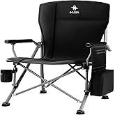 JKLESA XL Premium Camping Chair - 400lb Capacity, Oversized 23.7" Wide Seat, Heavy Duty 600D Oxford Fabric, Padded Camping Chair Portable for Outdoor, Beach, Tailgate Parties Onyx Black