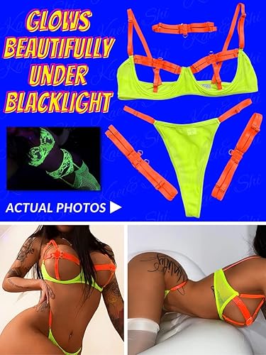 Kaei&Shi Sexy Bra And Panty Sets,Glow In The Dark Blacklight Choker Lingerie  For Women,Underwire Strappy Thong Sheer Matching 4 Piece Sexy Lingerie Set  Petite Boudoir Black X-Small in Kenya | Whizz Lingerie