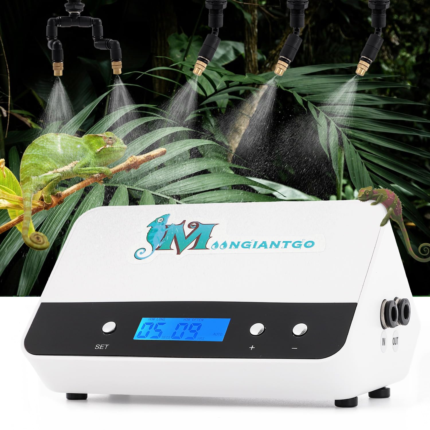 Moongiantgo 爬虫類加湿器 タイマー付き ミスティングシステム 自動噴霧器 爬虫類/苔類/植物用加湿器 ミスト発生器 細かい霧 自動噴霧 ケージ湿度維持に ミスト発生器 噴霧ポンプ フォグマシン 自動霧吹き装置 小型室内用 爬虫類・両生類飼育