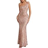 One Shoulder Formal Evening Gowns Sequin Mermaid Maxi Dress for Wedding Guest