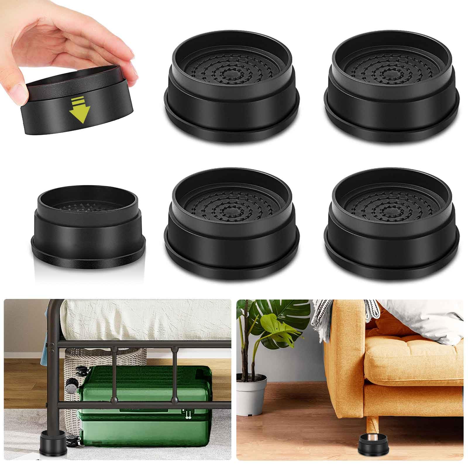 Photo 1 of Yookwutar 4 Pack Furniture Risers 1 Inch, Adjustable Bed Risers Heavy Duty for Table Desk Couch Chair Sofa Cabinet Bed Frame Dorm, Round Stackable Table Leg Risers Lift Height 1", 2" or 3", Black
